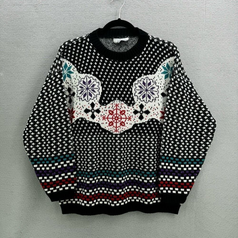 Vintage Custom Design Womens Knit Fair Isle Pullover Sweater Size M